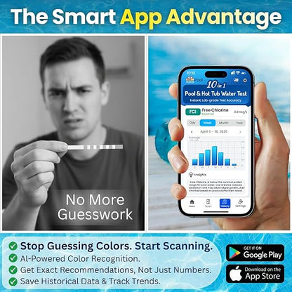 10-in-1 Pool & Spa Water Test Kit with App, Hot Tub, Saltwater, Chlorine, Cyanuric Acid, Alkalinity, Hardness, pH, Nitrate, Sulfate, Digital Water Quality Testing Strips (DXPOOL-R10-S10)