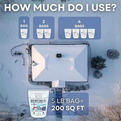 Sea Salt Natural Ice & Snow Melt - Pet & Kid Safe Safety Deicing Salt - 5 LBS Bag Covers 1250 SQ FT - No Chemicals - 100% Natural - Pacific Northwest - Waterproof Pouch
