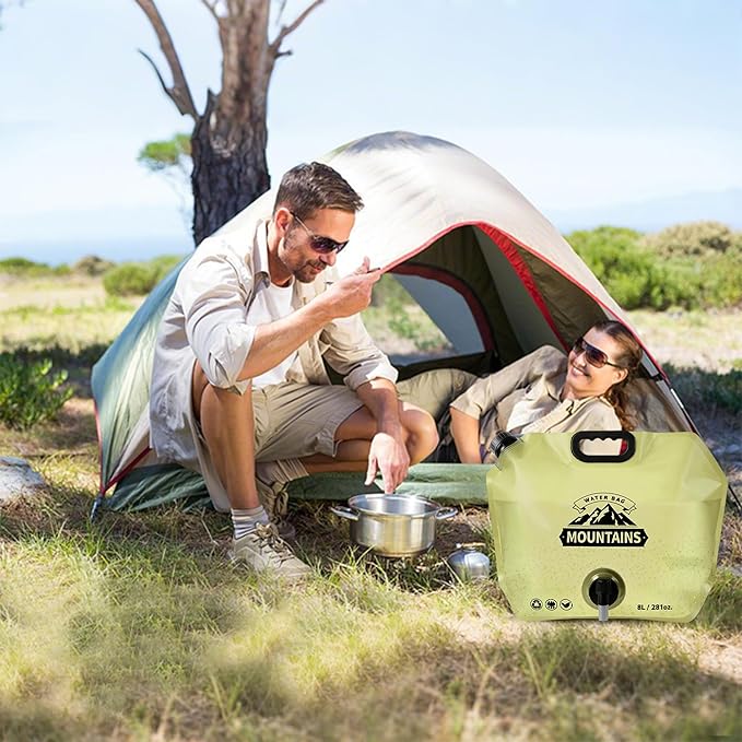 Collapsible 8L Water Storage Bag, BPA-Free Portable Folding Water Jug with Adjustable Faucet, Leakproof Emergency Water Bag for Camping, Hiking, Riding, Outdoor Sport, Beige