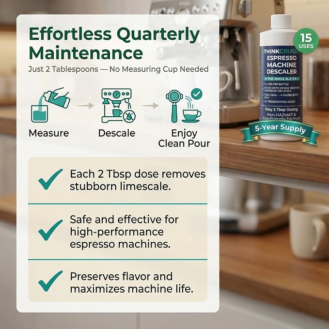 Think Crucial 15-Use Espresso Machine Descaler for Ninja Luxe Café NCCA1000, CFP451, CFP301 — 45% Acid Concentrate — 64% More Savings — 5-Year Supply — 16oz