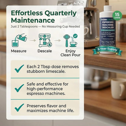 Think Crucial 15-Use Espresso Machine Descaler for Ninja Luxe Café NCCA1000, CFP451, CFP301 — 45% Acid Concentrate — 64% More Savings — 5-Year Supply — 16oz