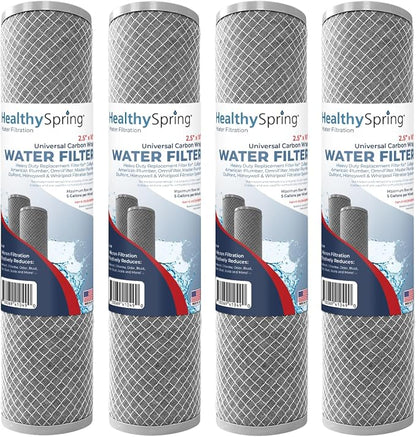 American Made, 5 Micron 2.5" x 10" Whole House CTO Carbon Sediment Water Filter Cartridge Compatible with DuPont WFPFC8002, WFPFC9001, WHCF-WHWC, FXWTC, C1, NCP-10 Made in USA, Pack of 4