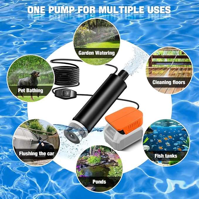 Transfer Pump Compatible with Dewalt 20V Battery, 500GPH Portable Water Pump with Sediment Filters, for Pool, Garden, Pond, Deep Well Draining (Tool Only)