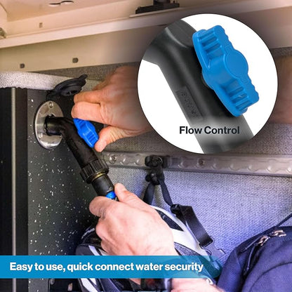 Aquor RV City Water Inlet, Quick Connect RV Water Inlet Replacement for Motorhome, Camper, and Trailer, Stainless Steel Flush-Mount, Black Cover, ½” NPT (f) x ¾” GHT (m)
