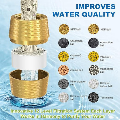 Bath Filter for Tub - KDF-55 Bath Water Filter for Tub Faucet, Removes Most Chlorine, Lead, Fluoride and Heavy Metals | Hard Water Softener, Improves Skin, Hair and Nails (Gold)