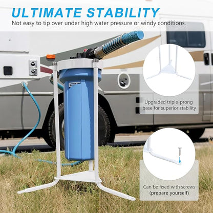 Upgraded RV Water Filter Stand with Triple-Prong Base, RV Filter Holder for Soft Soil & Hard Concrete Surfaces, Enhanced Stability & Anti-Kink Design - 1 Pack
