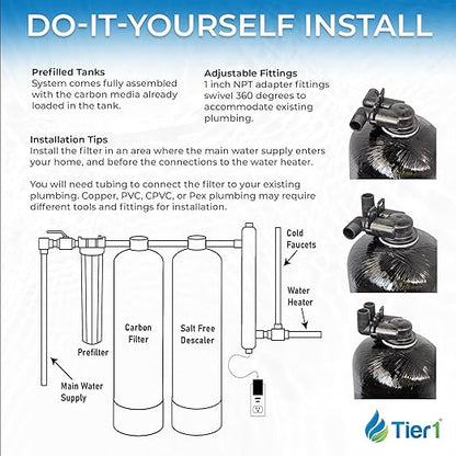 Tier1 Whole House Water Filter System | 450,000 Gallon Chlorine Reduction Capacity | Pre-Filled Tank with 1 Cu Ft Acid-Washed Granular Activated Carbon | Home Filtration System