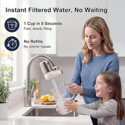 ANGEL CF30 Water Filter for Sink Faucet, Faucet Mount Water Filtration System, Reduces 98% Chlorine, Lead & Rust, SGS Tested, Easy Install, 350 Gallons Long-Lasting for Kitchen & Bathroom (Rose Gold)