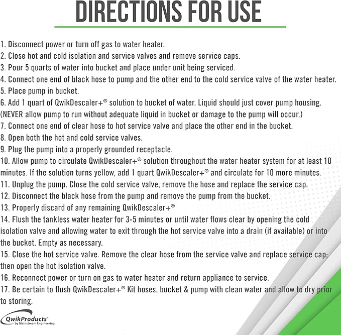 QwikProducts QwikDescaler + Concentrated Descaler Solution, Tankless Water Heater Descaling Solvent for Heat Exchanger, Quickly Dissolves Scale, Lime, Tarnish and Deposits, 1 Quart