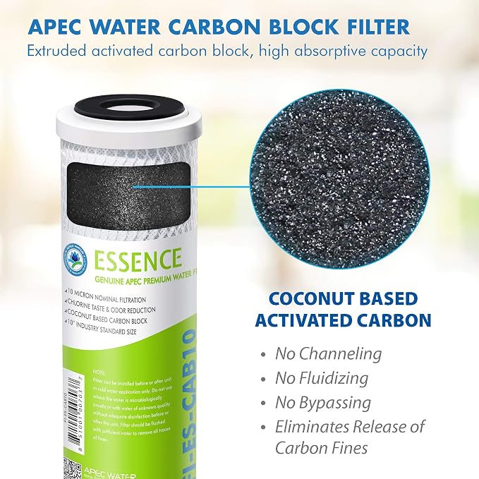 APEC Water Systems 10” Carbon Block Water Filter For Reverse Osmosis System, 10” x 2.5”, 10 Micron (FI-ES-CAB10) (Pack of 4)