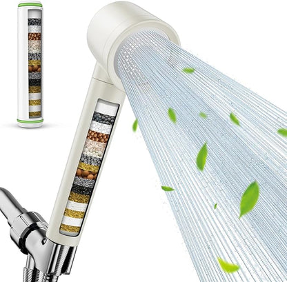 Ion Drops Filtered Shower Head with Handheld, High Pressure Shower Heads with 3 Spray, Showerhead with Filters Hand held for Hard Water, Remove Chlorine, Reduces Dry Itchy Skin (White)