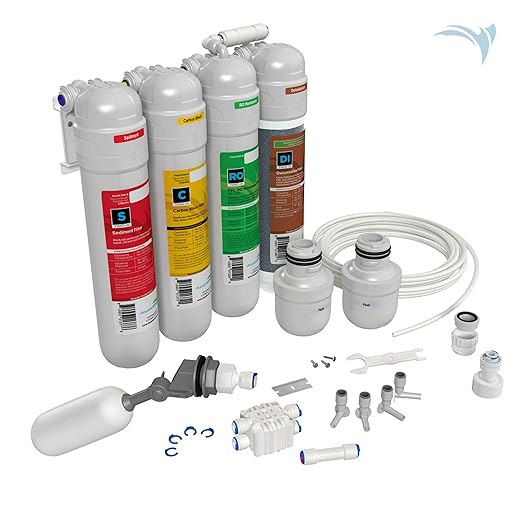 Aquatic Life Twist-in 4-Stage RO/DI Aquarium Water Filter System – Reverse Osmosis Filtration with Sediment, Carbon, Membrane & DI Resin – 75 GPD