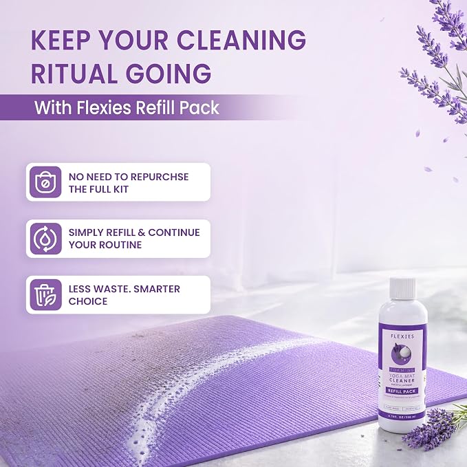 Flexies Foaming Yoga Mat Cleaner Refill Pack | Plant-Based Foaming Spray | Deep Cleans Yoga and Pilates Mats, 6.76 fl oz, Lavender