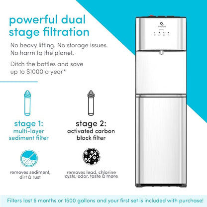 Avalon Bottom Loading Water Cooler Water Dispenser with Filtration - 3 Temperature Settings - Hot, Cold & Room Water, Durable Stainless Steel Construction - UL Listed NSF Approved