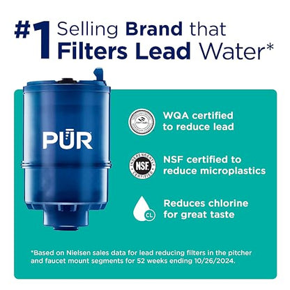 PUR Plus Faucet Mount Water Filtration System with Lead Reducing Mineral Core Faucet Filter, Water Filter that Attaches to Kitchen Sink, Horizontal, Brass, PFM410F