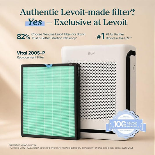 LEVOIT Genuine Vital 200S-P Air Purifier Toxin Absorber Replacement Filter, Supports HEPA Sleep Mode, High-Efficiency Activated Carbon Filter for Odor, Pollen, Vital 200S-RF-TX, 1 Pack, Green