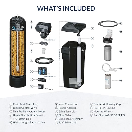 Aquasure Harmony Series 50,000 Grains Whole House Water Softener with High Performance Automatic Digital Metered Control Head with Pre-Filter
