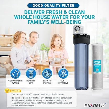 20 x 4.5 Whole House 1 Stage CTO Coconut Shell Carbon Block Water System w/ 1" NPTF Port Housing Head Includes 5 Micron CTO Filter, Gauge & Bracket BB-20B WH100SP WDS150K CB1-CAB20-BB DB20P