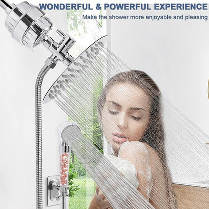 HarJue Filter Shower Head, High Pressure 8 Inch Rainfull with Filter Combo for Hard Water, Remove Chlorine Fluoride and Harmful Substances- 1 Replaceable Filter Cartridge (Round, Chrome)