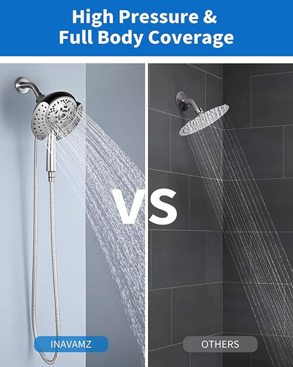 INAVAMZ Shower Heads with Handheld Spray Combo: 7.2" Rainfall Shower Head & Handheld Shower Head 2-IN-1 Shower Head with 60" Rotatable Stainless Steel Hose Nickel, Shower Trim Systems