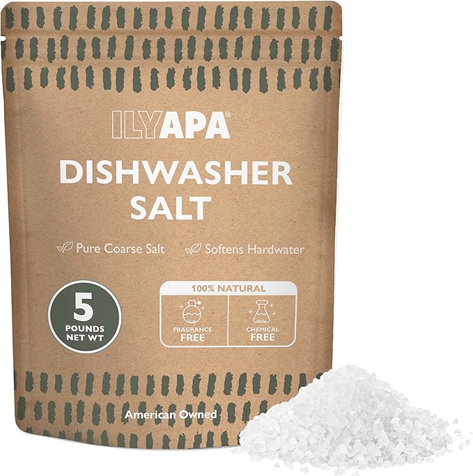 Ilyapa Dishwasher Salt 5 lbs - 100% Pure Natural Salt for Dishwasher - Dye and Fragrance Free Water Softener Crystals, Hard Water Rinse Aid