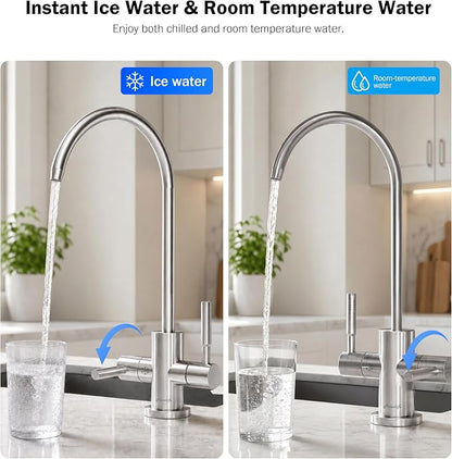 Frizzlife Under Sink Water Chiller Cooling System with Filter, CW5000+MS99 | Cold & Room-temp Outlets Faucet, NSF 53/42/372 Certified MS99 Superior Filtration, Adjustable Cooling, Space Saving Design