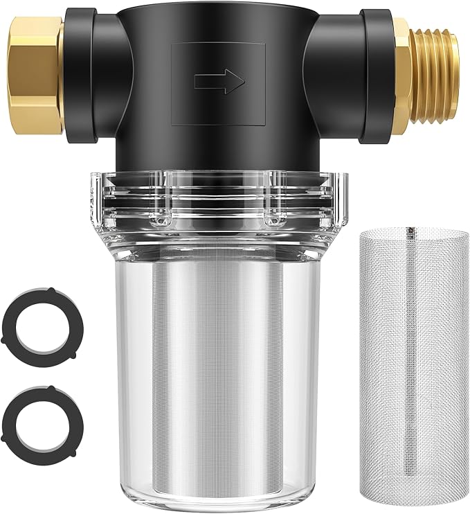 Twinkle Star Garden Hose Filter, Inline Water Hose Filter Attachment | 100 Mesh and 40 Mesh Screen, 2Pcs O-Ring, Garden Hose Filter Pressure Washer Inlet, For RV Camping Car Wash Water Hose