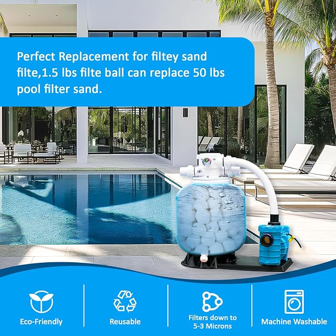 Pool Filter Balls (3.5 lbs) - Replaces 100 lbs of Filter Sand, Reusable & Eco-Friendly Polyester Fiber Filter Media for Sand Filter Pumps, Swimming Pools, Hot Tubs & Aquariums