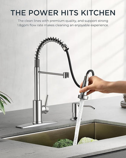 FORIOUS Kitchen Faucet with Pull Down Sprayer, Stainless Steel Commercial Single Handle Classic Spring Pull Out Sink Faucet for Pot Filler, Farmhouse Camper Bar Laundry Room, Chrome