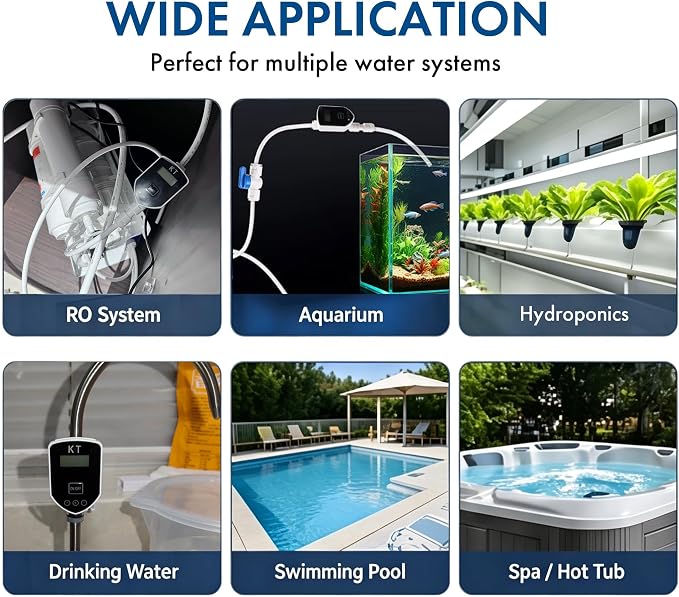 Inline TDS Water Quality Monitor,1/4"Quick Connect for Aquarium&RO | Inline TDS water quality monitor with 1/4" quick connect & 3-color indicator light. ±2% titanium sensor for RO & aquarium.