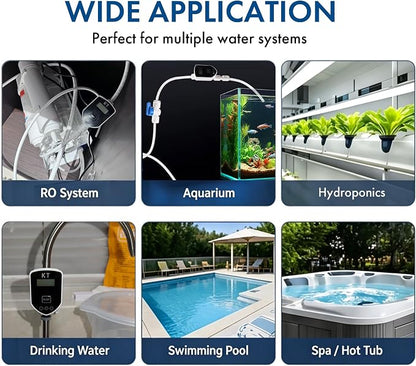 Inline TDS Water Quality Monitor,1/4"Quick Connect for Aquarium&RO | Inline TDS water quality monitor with 1/4" quick connect & 3-color indicator light. ±2% titanium sensor for RO & aquarium.