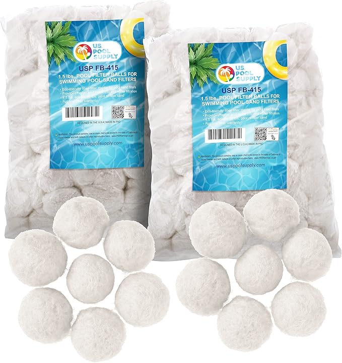 U.S. Pool Supply 3.0 lbs Pool Filter Balls - Eco-Friendly Fiber Filter Media for Swimming Pool Sand Filters (Equals 100 lbs Pool Filter Sand) - Higher & More Efficient Filtration Sand Replacement