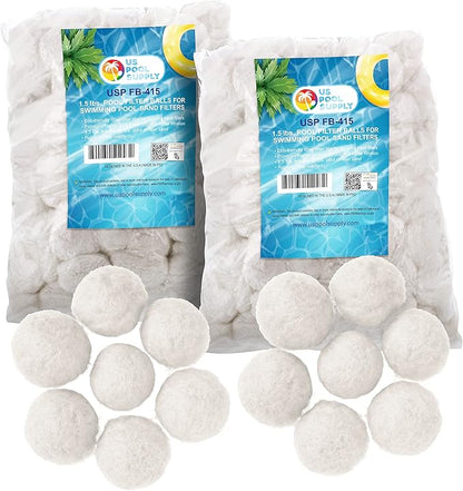 U.S. Pool Supply 3.0 lbs Pool Filter Balls - Eco-Friendly Fiber Filter Media for Swimming Pool Sand Filters (Equals 100 lbs Pool Filter Sand) - Higher & More Efficient Filtration Sand Replacement