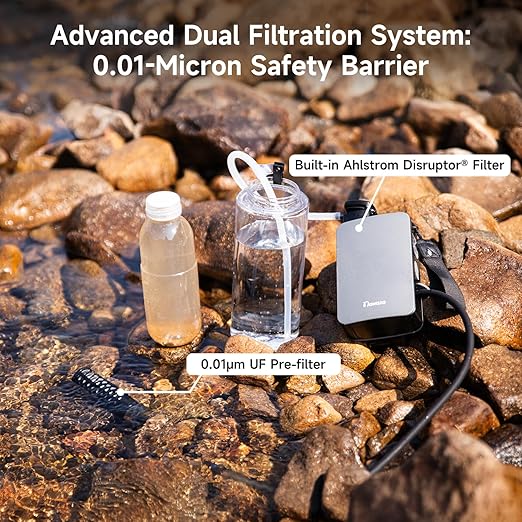 Nawaza Portable Electric Water Filter, 0.01 Micron Camping Water Purifier, One-Touch Outdoor Water Filtration for Hiking, Emergency & Survival