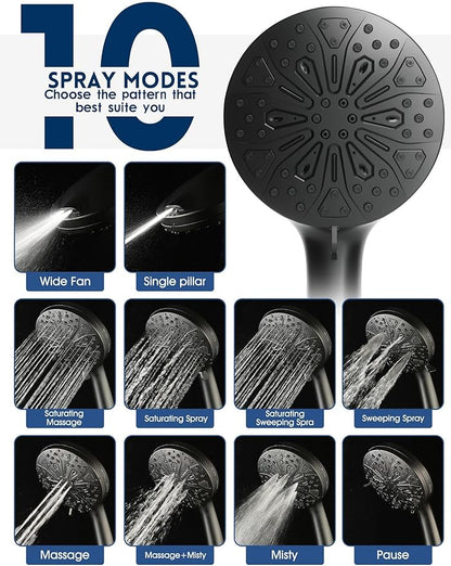Black Filtered Shower Head with Handheld – GUOYULJU High Pressure Showerhead for Hard Water, 10 Spray Modes, Water Softener Filter, CUPC & WaterSense Certified Filters, Black