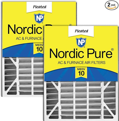 Nordic Pure 20x25x5 Pleated MERV 10 Plus Carbon Air Filters 2 Pack | Actual Size: 19 7/8 x 24 7/8 x 4 3/8 Honeywell Replacement Made in USA, Advanced HVAC Furnace Filtration, Odor Control