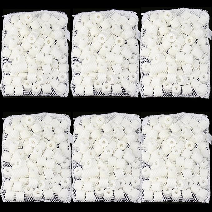 AQUANEAT Bio Ceramic Rings 6 lbs Aquarium Sump Filter Media Fish Tank Koi Pond Canister Filter Media in 6 Free Mesh Bags