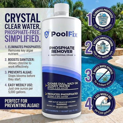 Phosphate Remover – 1 Quart Reduces Phosphates for Cleaner, Clearer Water & Improved Pool Clarity | Professional Grade - 32 oz Bottle