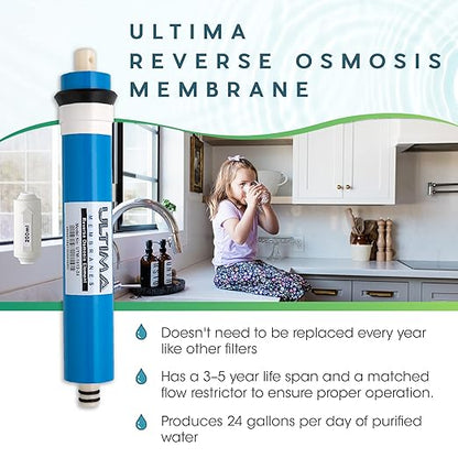 Ultima Universal Reverse Osmosis Membrane, Water Filter System Replacement Cartridge for Undercounter and Undersink Filter (50 GPD)