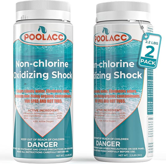 2.2 LB 2 Pack Non-Chlorine Spa Shock Oxidizer Cleaner for Hot Tub, Chlorine-Free Water Care & Enhanced Oxidizing Shock Cleaner for Hot Tubs, Spas and Pools, Quick Dissolving, Fast-Acting