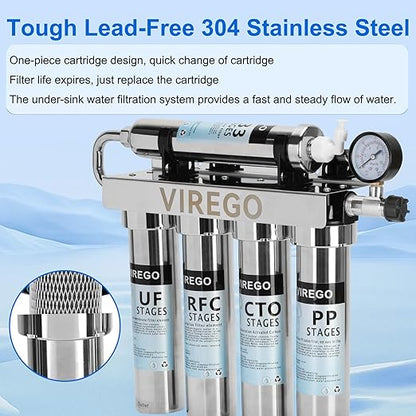 Ultra Filtration Water Filter Replacement Cartridge, PP/T33/CTO/RFC/UF Filter for Under Sink Water Filters, 5 Stage Filtration System Replacement Filter Reduces 99.99% Cl, Strong Adsorption Capacity