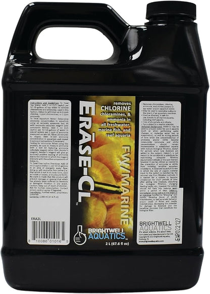Brightwell Aquatics Erase-Cl - Chloramine, Chlorine and Ammonia Remover - Aquarium Water Conditioner for Salt and Freshwater Fish Tanks - Aquarium Water Treatments, 67.6 fl oz