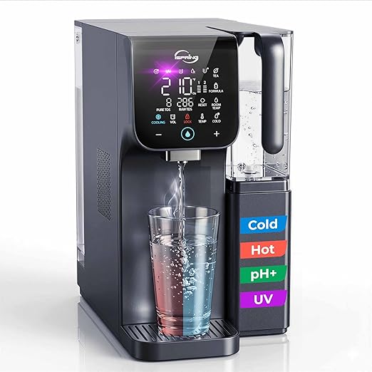 iSpring RCD100UHCG UV Alkaline Hot & Cold Countertop Reverse Osmosis Water Filter Dispenser with Mineral & LED UV Filter, 9 Temp Options (50-210°F), 6 Volumes, TDS & Filter Life Monitor