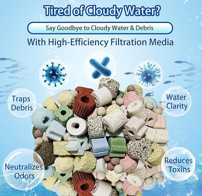 12-in-1 Biological Aquarium Filter Media Kit for Crystal Clear Water - Supports Nitrogen Cycle with Bio Balls, Ceramic Rings for Freshwater Saltwater Aquarium, Pond, Sump, Canister Filter (1.1lb)