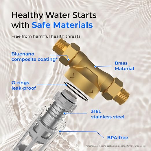 Waterdrop RPFK15 Spin Down Sediment Filter, 100 Micron+500 Micron | Backwash Whole House Water Filter System for City/Well Water, 1" MNPT + 3/4" FNPT + 3/4" MNPT, Traps Sand, BPA Free