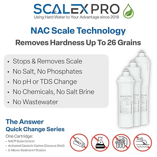 The Answer 12” Hard Water Scale Prevention Filter – Salt-Free NAC Technology Stops & Removes Scale Up to 26 Grains, Removes Chlorine & Other Common Municipal Water Chemicals, 7500 Gallons