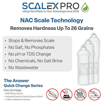 The Answer 12” Hard Water Scale Prevention Filter – Salt-Free NAC Technology Stops & Removes Scale Up to 26 Grains, Removes Chlorine & Other Common Municipal Water Chemicals, 7500 Gallons