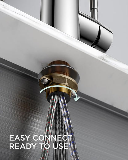 FORIOUS Kitchen Faucet with Pull Down Sprayer, Stainless Steel Commercial Single Handle Classic Spring Pull Out Sink Faucet for Pot Filler, Farmhouse Camper Bar Laundry Room, Chrome