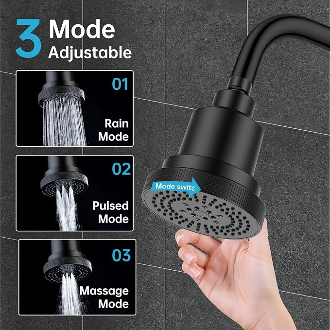 Aquaronvie NSF Certified Filtered Shower Head with KDF-55, High Pressure 3 Spray Modes Showerhead Water Softener for Hard Water, Remove Chlorine & Impurities for Softer Skin and Hair, Matte Black