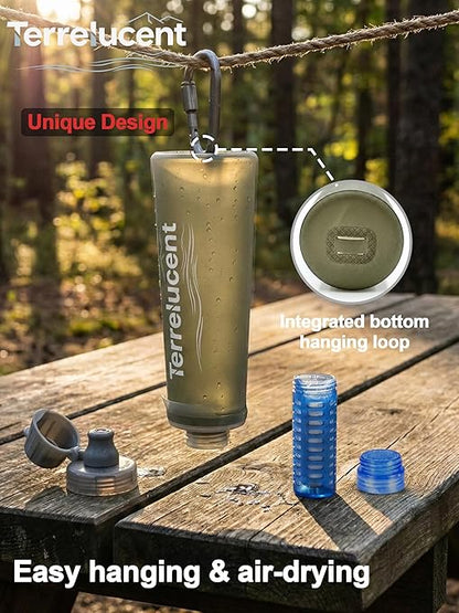 750ML Collapsible Water Bottle with Filter, Squeeze Filtered Water Bottle, BPA-Free, Dual Filtration, Ultralight Water Filter System for Hiking, Camping, Backpacking (Gray, 25.4 OZ)